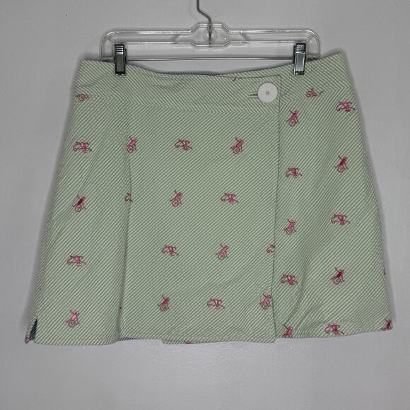 Lilly Pulitzer Skirt Womens 12 Green Reversible Seersucker Monkey Embroidered - Picture 1 of 8